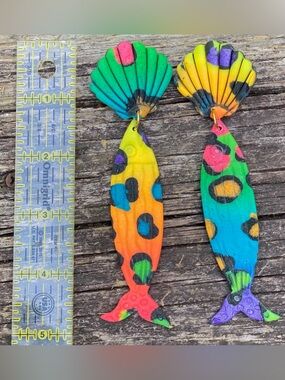 Handcrafted Mermaid Tail Dangle Earrings - Multicolor Shell Design